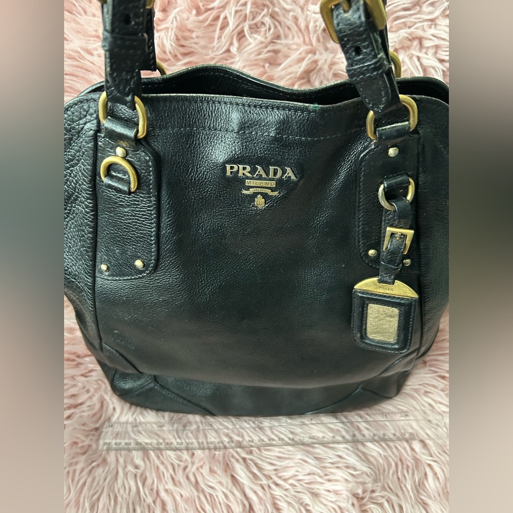 Prada Black Leather Tote with Gold Accents - Picture 15 of 16